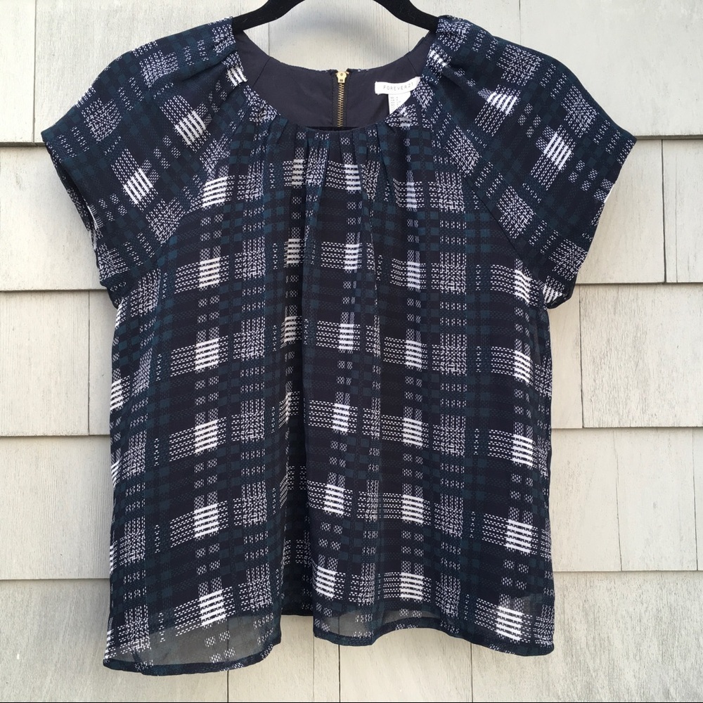Forever 21 Plaid Flowy Babydoll Short Sleeve Blouse Small NWOT